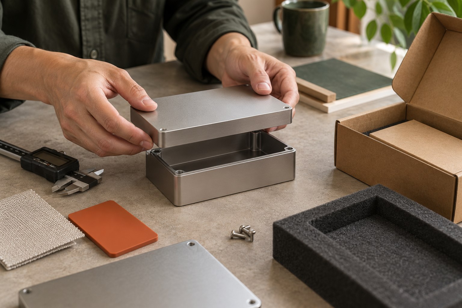 Illustration of a sample enclosure and packaging review, not an actual inspection